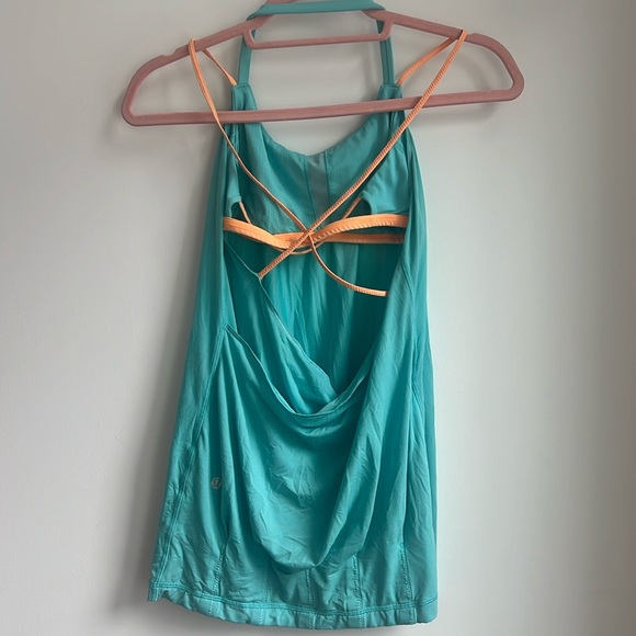 Lululemon Flow And Go Tank Top Size 4 Turquoise Orange Open Strappy Back - Picture 1 of 6